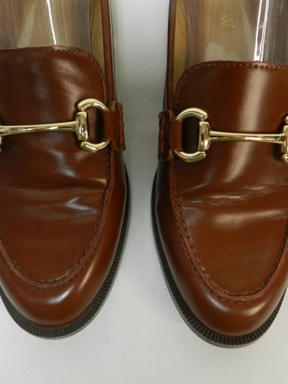J. Crew Vintage Size 7 Leather Horse-bit gold-tone brown Loafers flats slides 7 - Picture 5 of 15